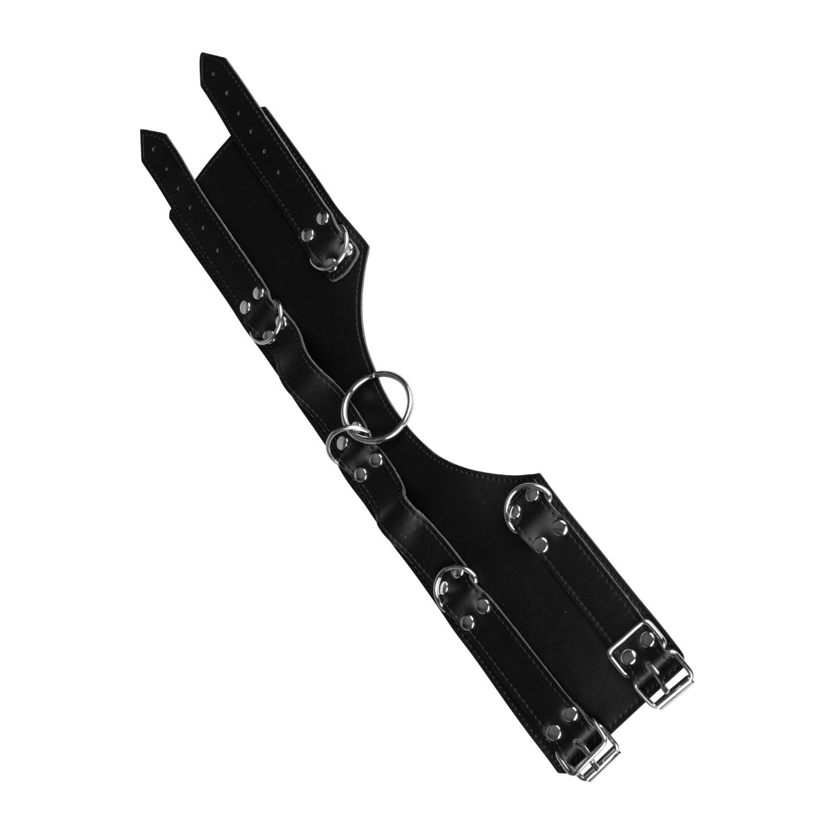Black Faux Leather Deep Posture Collar with O-Rings BDSM Bondage Neck Restraint