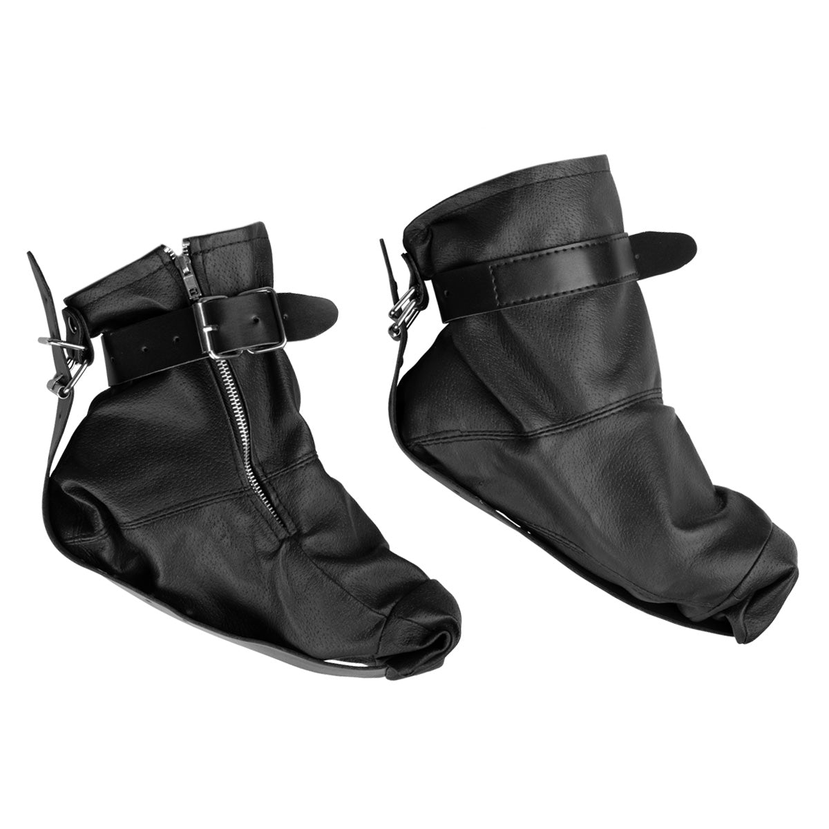 Black Faux Leather Foot & Ankle Restraints with Metal Sole BDSM Bondage Boot