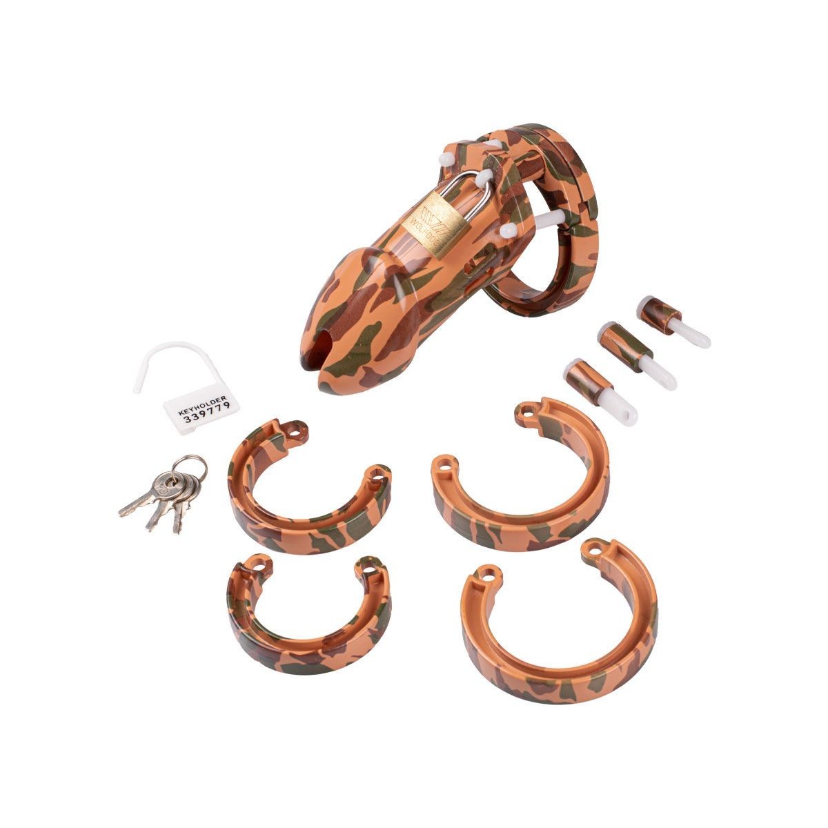 Adjustable male chastity device with sizing rings and spacers
