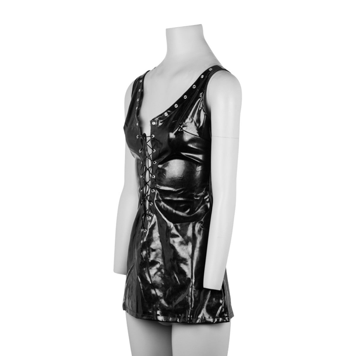 Black wet look mini dress KR-90041 Small Medium